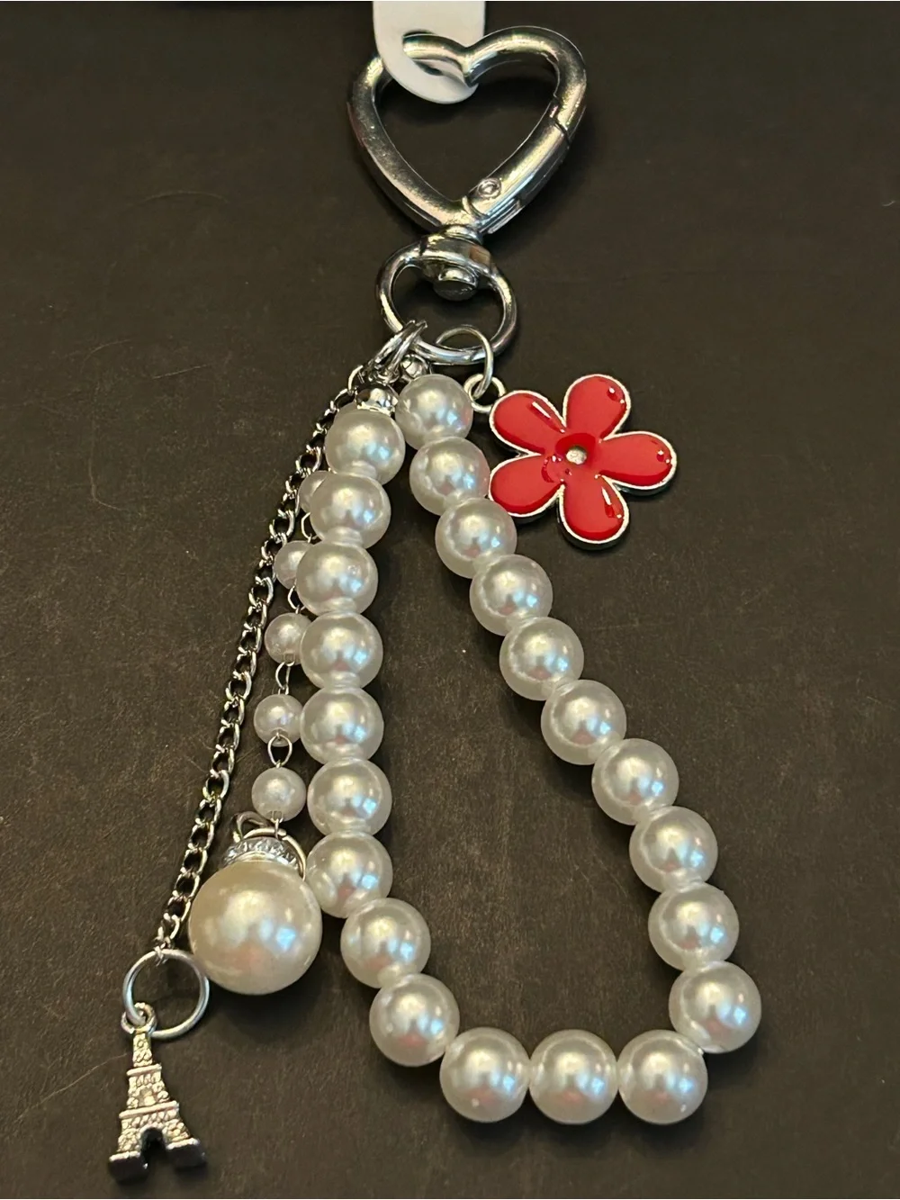 Silver or Gold w/Colored Enamel Flower Faux Pearl Wristlet Keychain Bag Charm